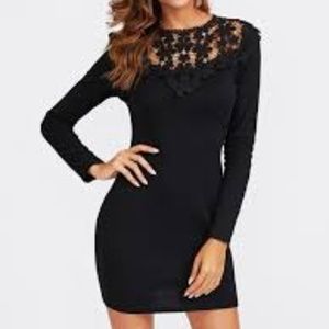 NWOT Black Guipure Lace Buttoned Keyhole Dress Sm